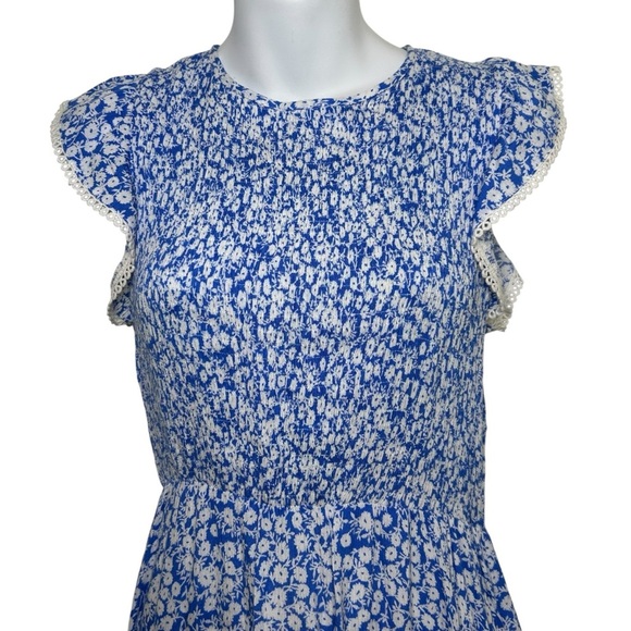 Lost + Wander Pick Me Blue Floral Print Midi Dress smocked size small prarie - Picture 3 of 11